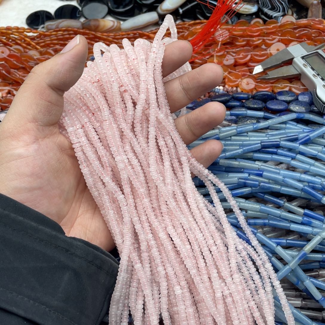 玛瑙/玉髓珠宝半成品未镶嵌一条装4mm粉水算盘