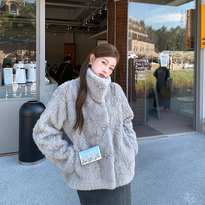 人造皮草 【元气桃桃】毛毛外套女冬韩系保暖加厚仿狐狸毛环保皮草