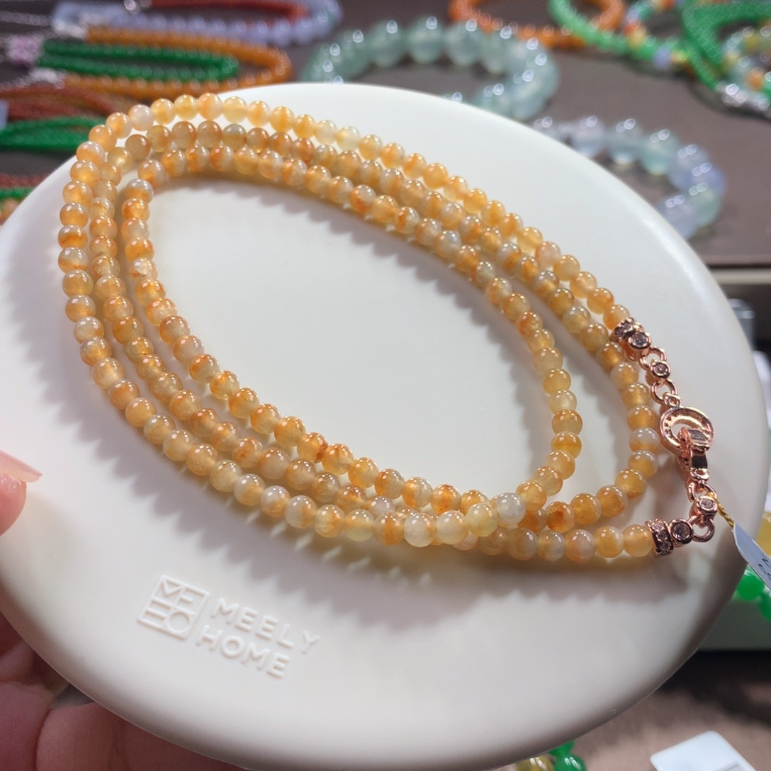 翡翠未镶嵌手链大漏福利款 天然黄翡小米项链 卡4