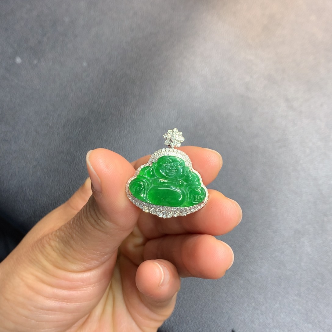 翡翠吊坠(不含链)18K金镶嵌