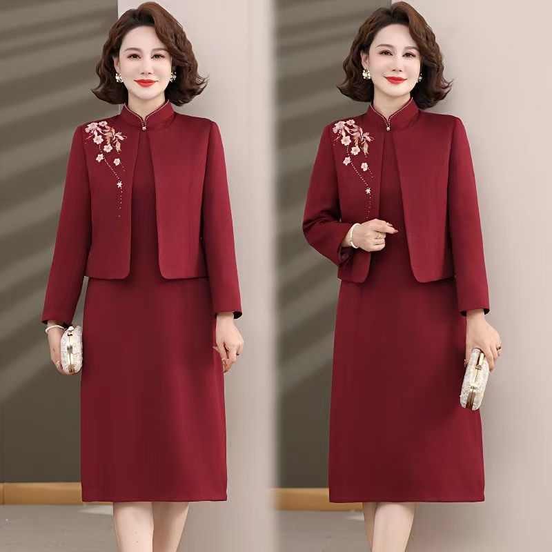 【J2422SN春秋】喜妈妈婚宴装礼服套装旗袍连衣裙喜婆婆婚宴两件套