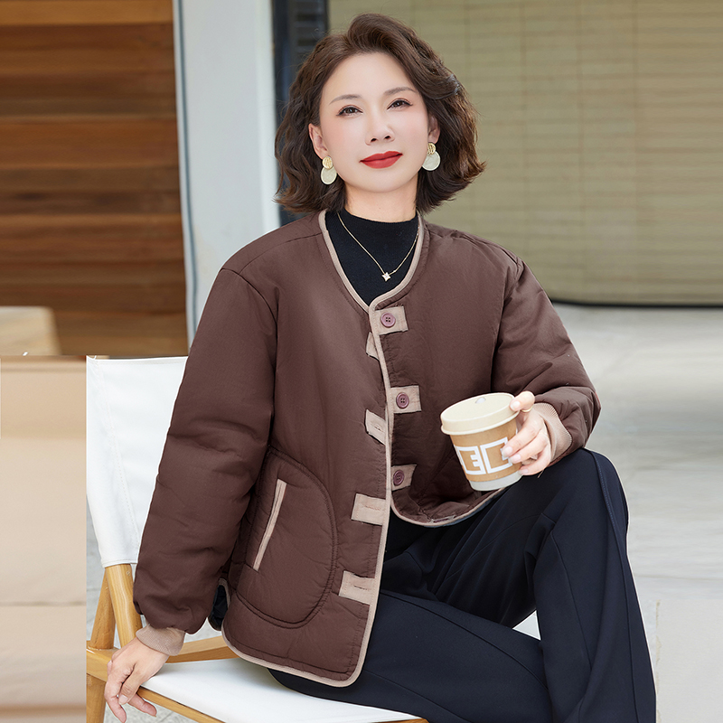 妈妈秋冬加厚短款棉服气质减龄国风外套保暖棉衣中年女宽松棉袄