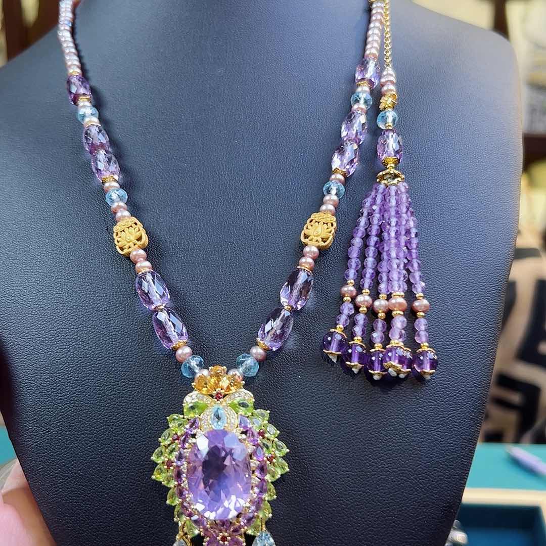 水晶颈饰银S925镶嵌，