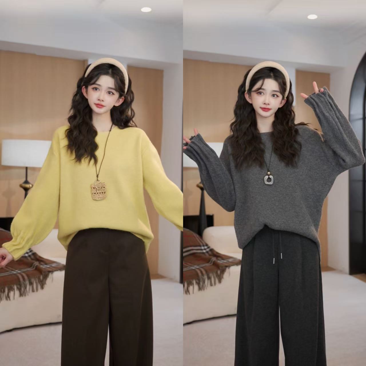 余紫绮【岁岁暖】秋冬新款女套头气质氛围感网红毛针织衫YZ1113016