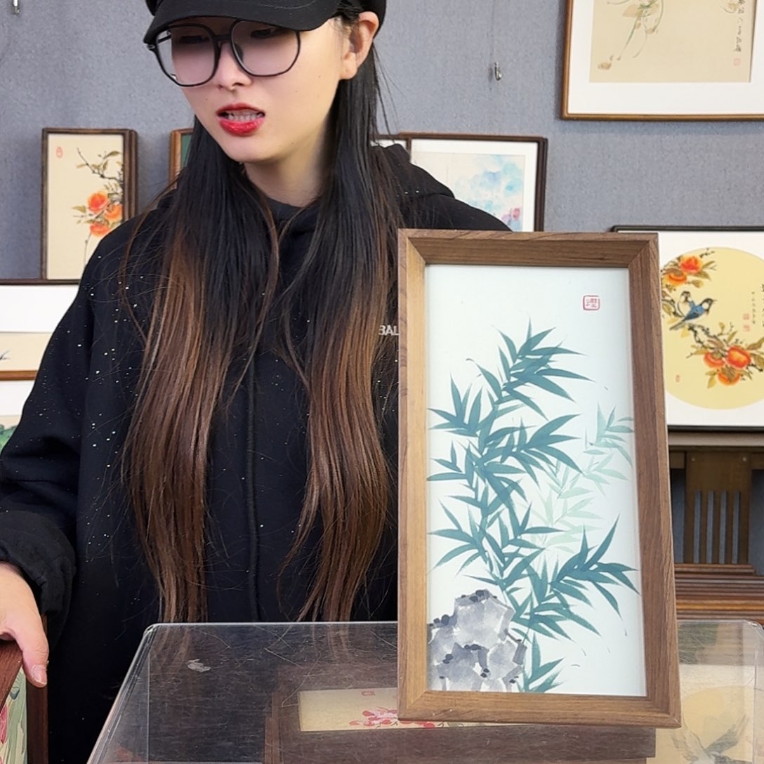 国画手绘带框尺寸：16*29