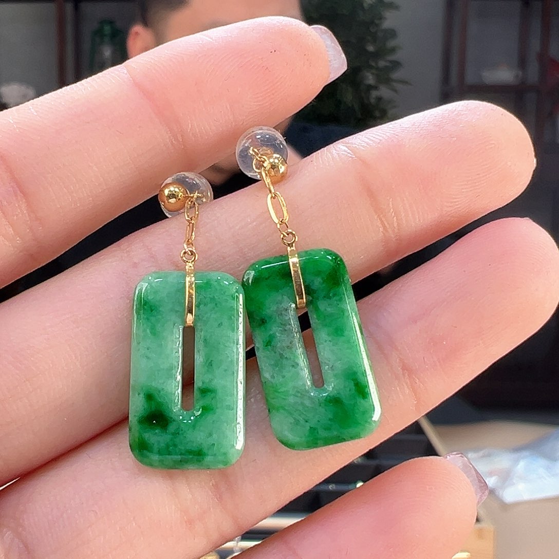 翡翠耳饰18K金镶嵌耳环11