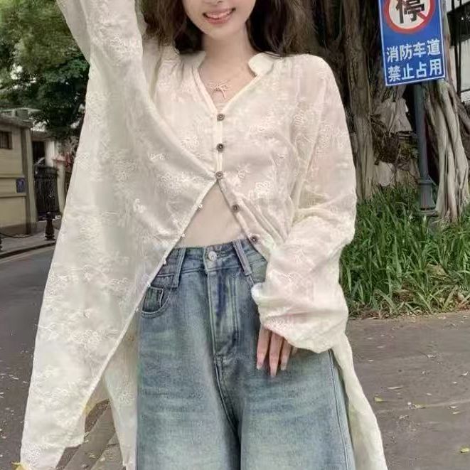 姜小牙《微风情书》 微胖大码水溶刺绣长防晒衣2506