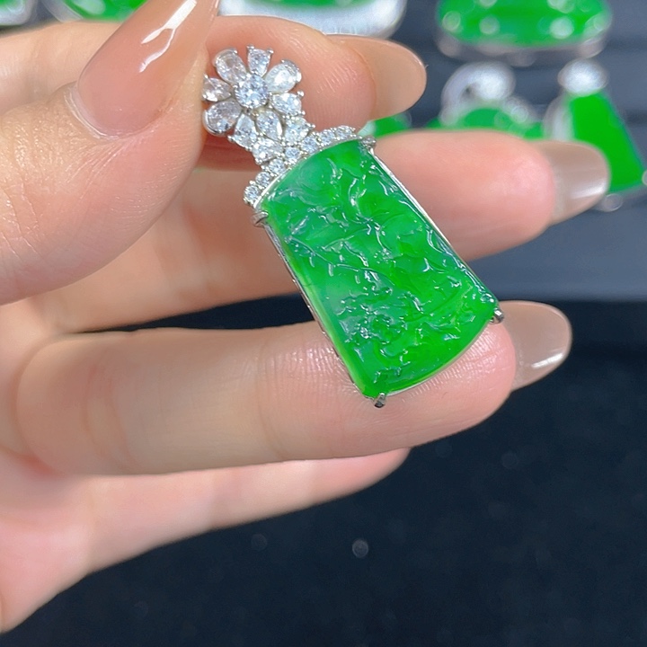 翡翠银S925镶嵌吊坠(不含链)