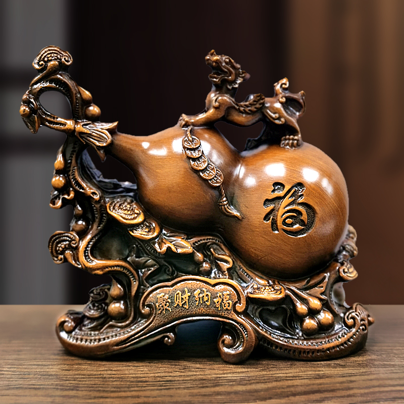 桌面小葫芦小摆件中式客厅茶台桌面摆件玄关装饰品16*15cm