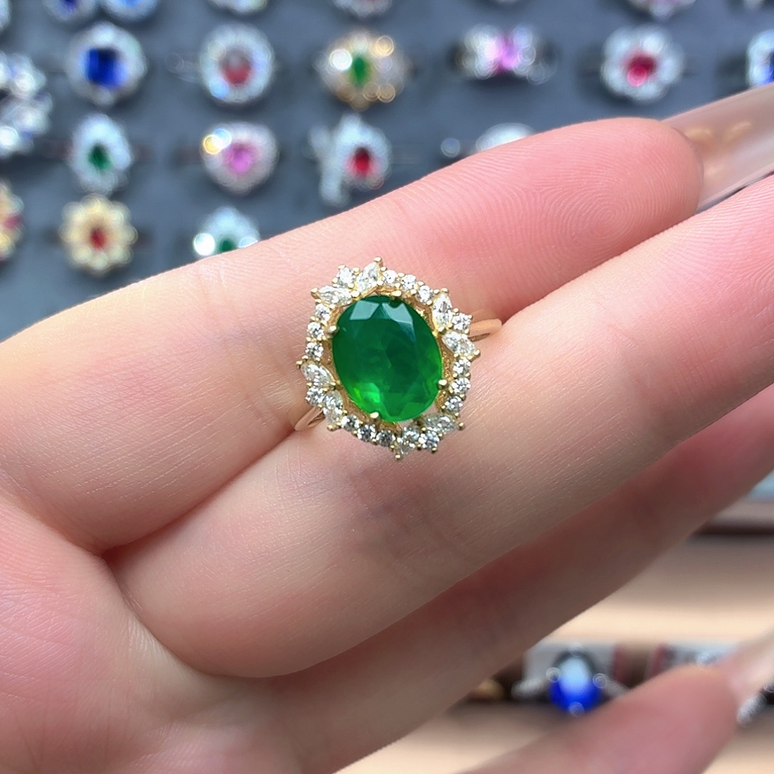 925银培育祖母绿色宝石