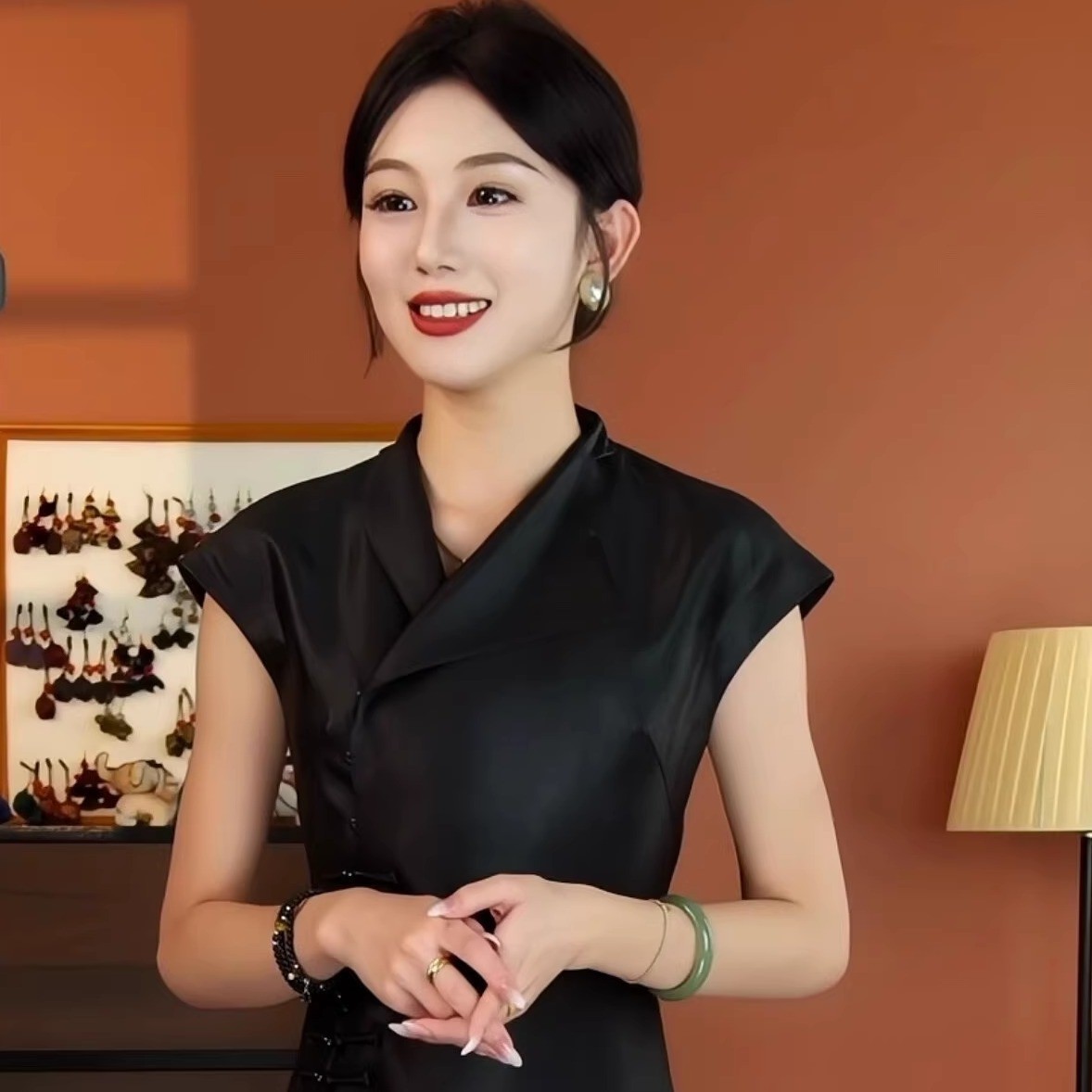 初尘』缎龟香云纱优雅复古新中式高端夏季旗袍古典雅致设计感