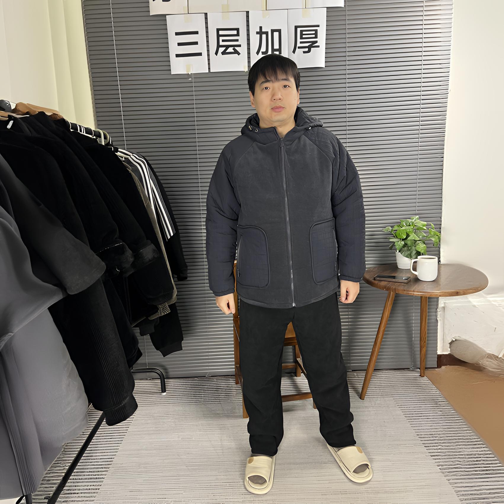 2026年新款家居服冬季三层加绒加厚休闲时尚睡衣连帽男士保暖套装