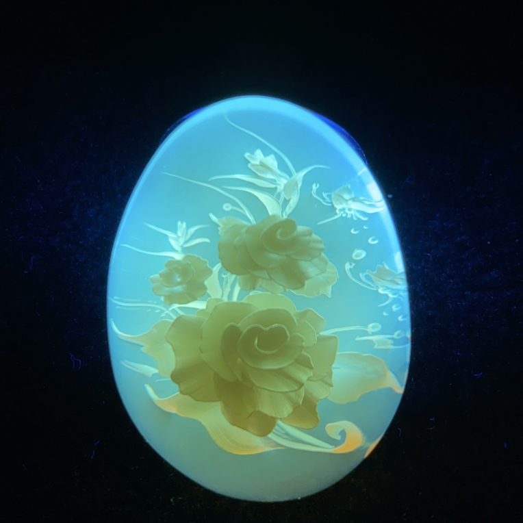 蝶恋花 蓝珀金蓝珀阴雕吊坠 余贤国大师作品 琥珀蜜蜡