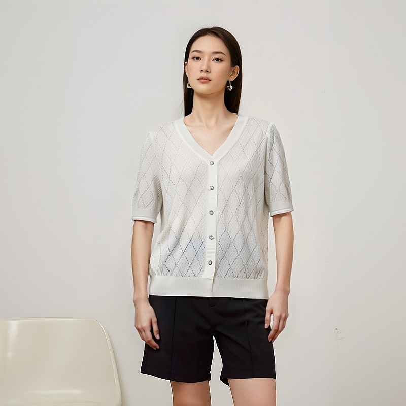 DP91【晴姐】时尚上衣V领小香风V领针织衫春夏春短袖毛针织衫