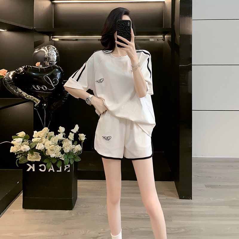 卡苜3383夏季网红休闲运动套装女宽松显瘦洋气短裤两件套时尚潮流