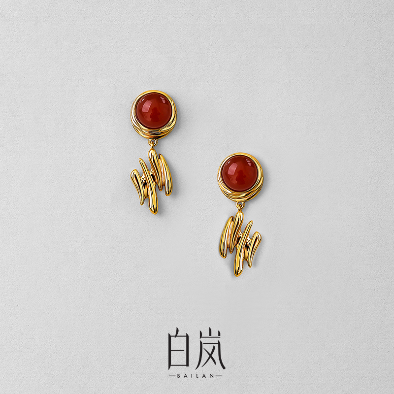 白岚流霞耳钉925银红玛瑙耳环耳饰精致气质轻奢新款饰品女ED4799
