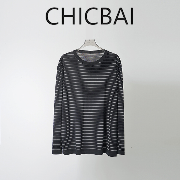CHICBAI 松弛感穿搭 醋酸长绒棉色织长袖T恤