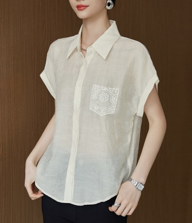 薄款短袖蕾丝衬衫女夏季新款轻奢高级感减龄洋气小衫上衣