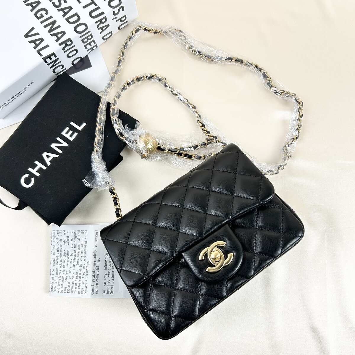 99新 Chanel/香奈儿 金球方胖子羊皮金扣黑色