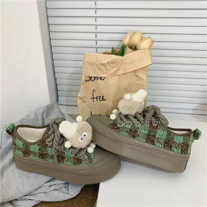 5068绿棕 厚底休闲板鞋韩版小香风饼干鞋子2024新款小众设计女鞋