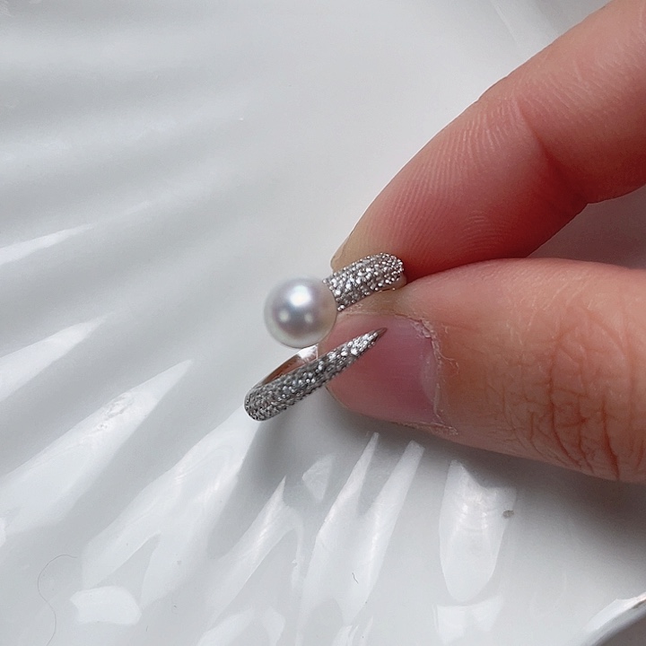 淡水珍珠戒指银S925镶嵌食*花