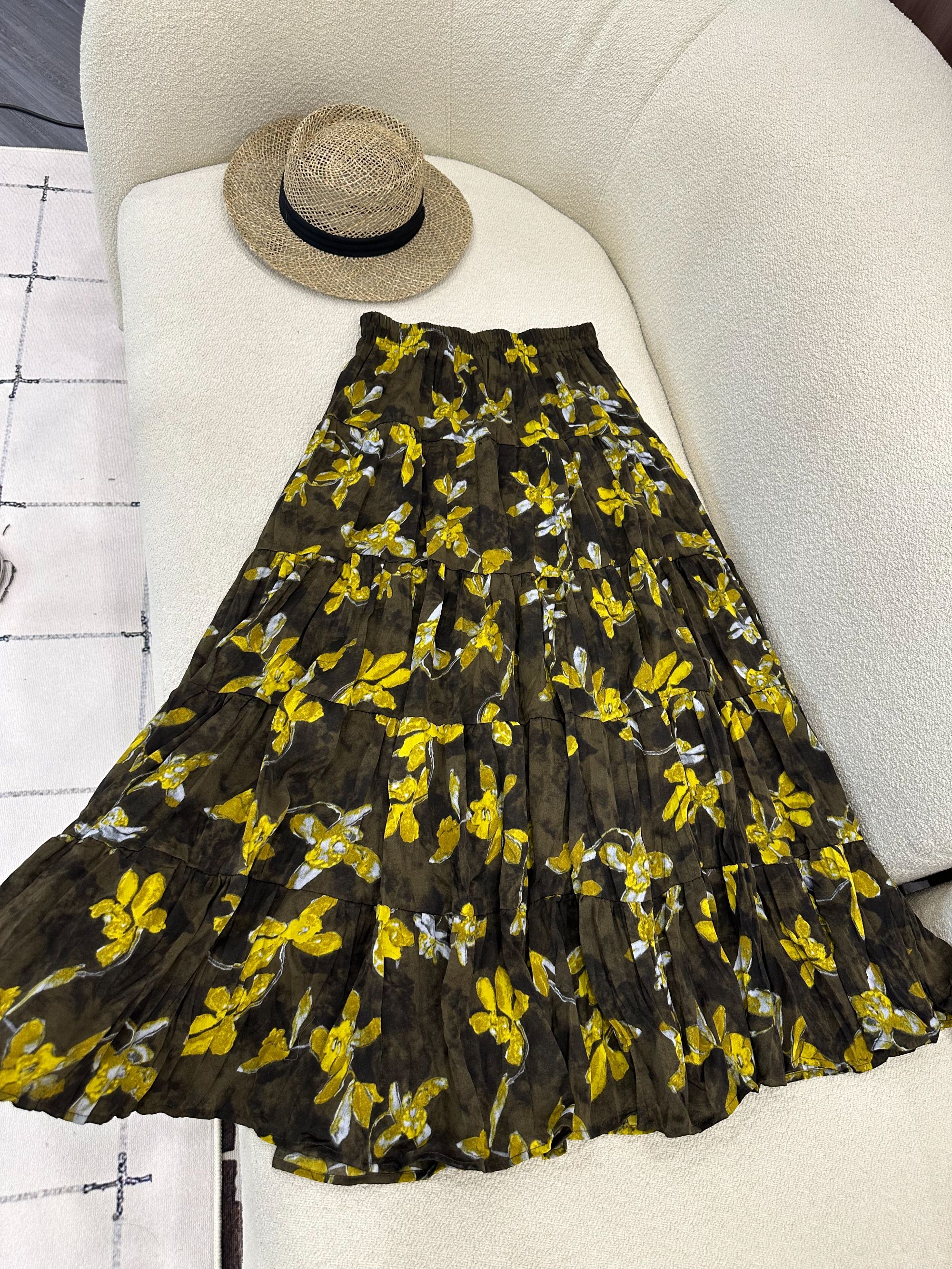 【 亏米甩 NO退 NO换】&款多色印花松紧腰A字花花中长半身裙254165