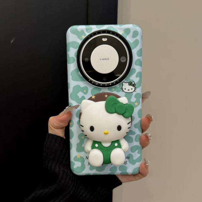 适用华为mate70pro手机壳苹果16pro韩系可爱萌宠软萌乖坐绿背带猫