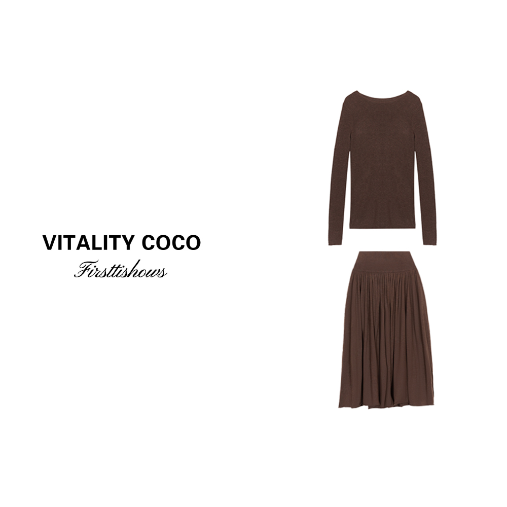 「VITALITY COCO」美拉德色系羊毛针织打底针织长半裙套装-527