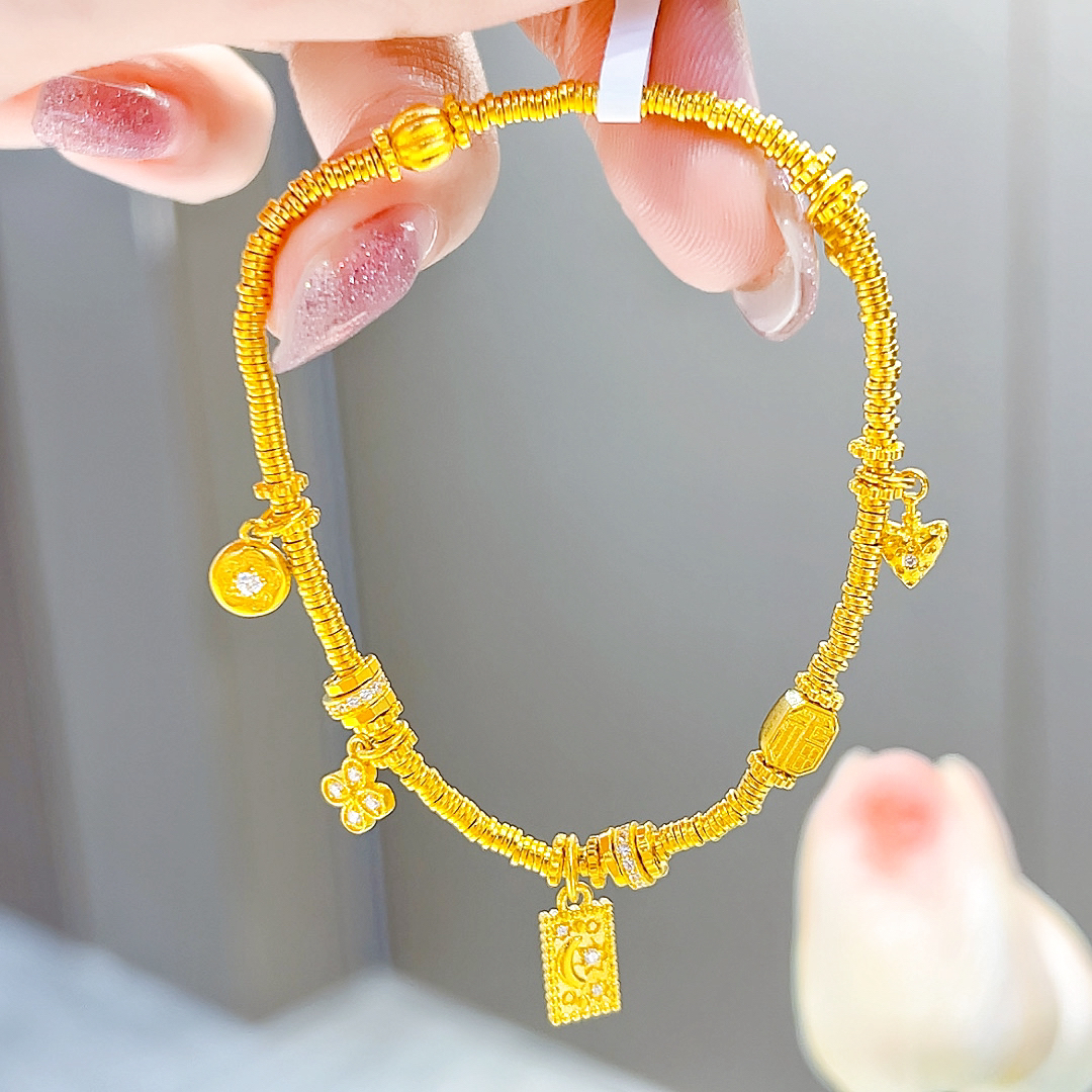 精品5G足金精美香香风格月亮花朵盘缠手链00698