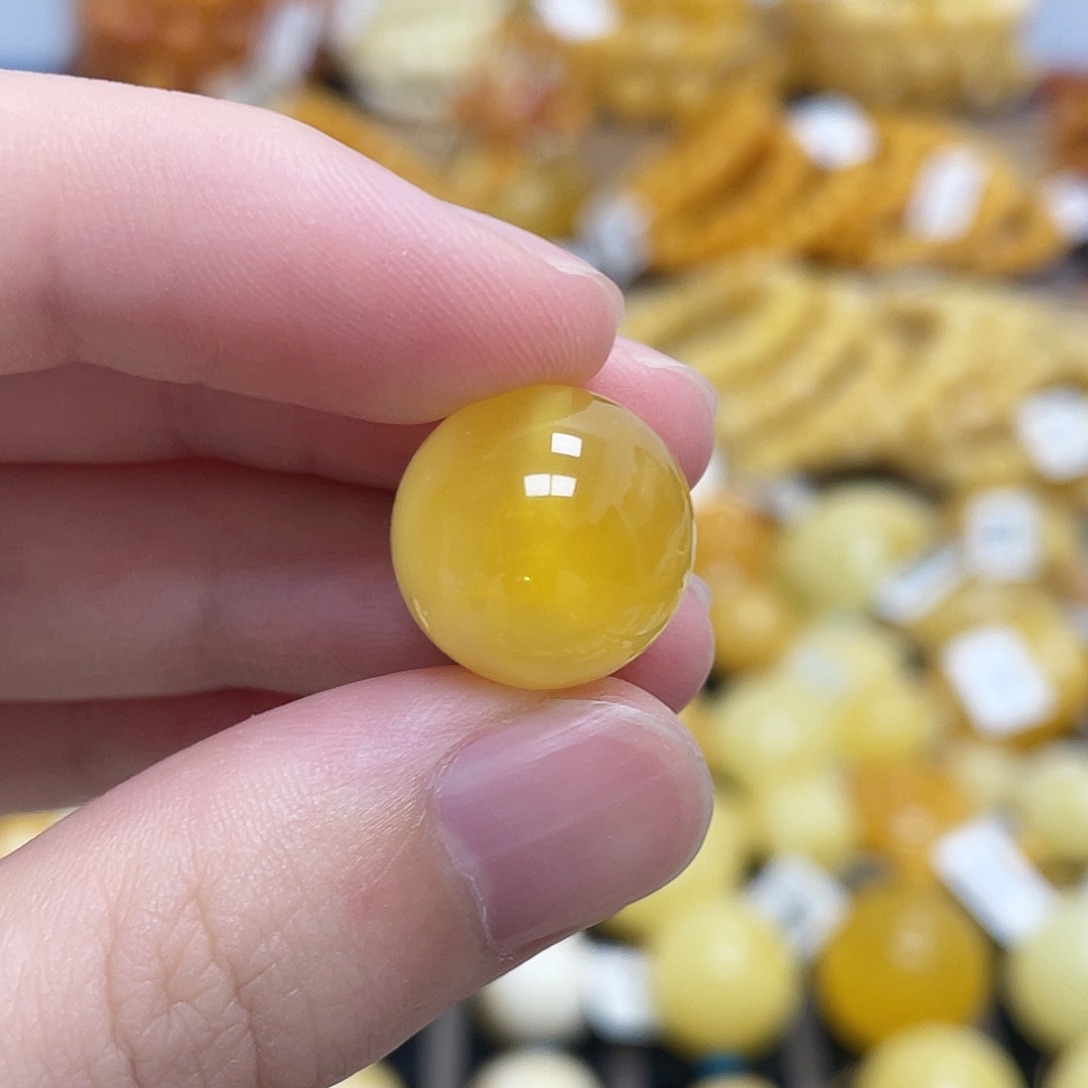 蜜蜡未镶嵌珠宝奇石圆珠浓蜜橘金聚宝盆15.1m m