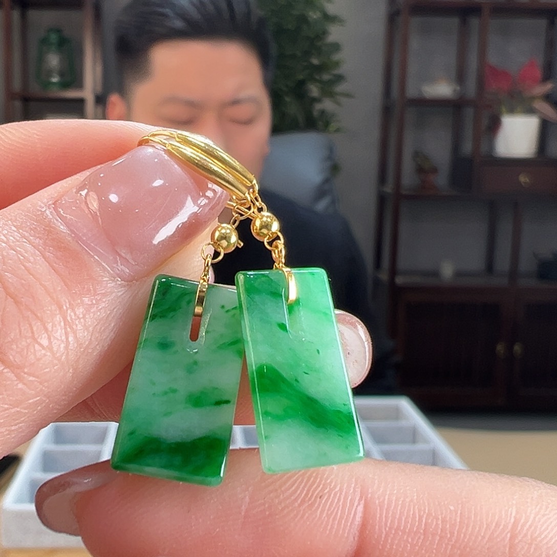 翡翠耳饰18K金镶嵌耳环49