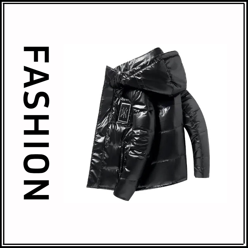 冬季男士羽绒服短款亮面青年连帽保暖外套情侣