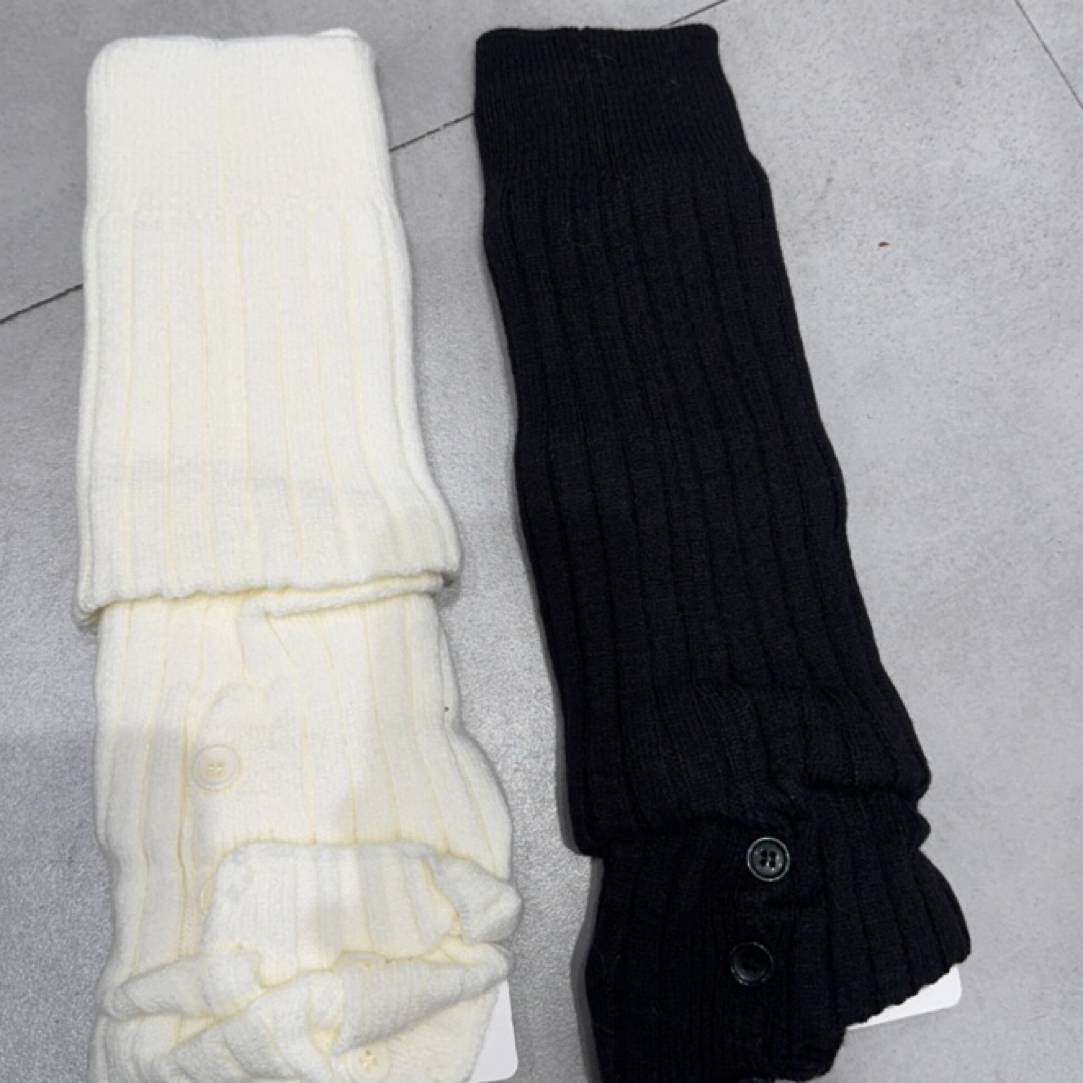 灰色针织开叉袜套女秋冬保暖堆堆袜中筒小腿袜搭雪地靴奶白色竖条