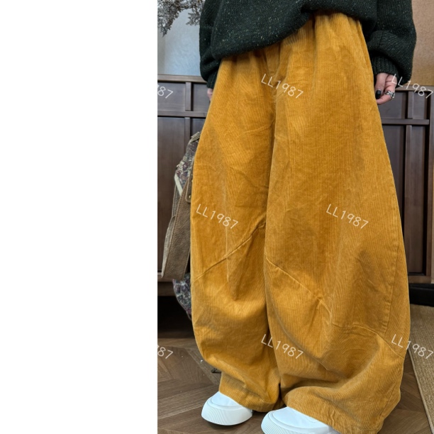 HY罗罗【灯笼裤】春秋韩版显腿长松紧腰灯芯绒裤设计师款百搭休闲