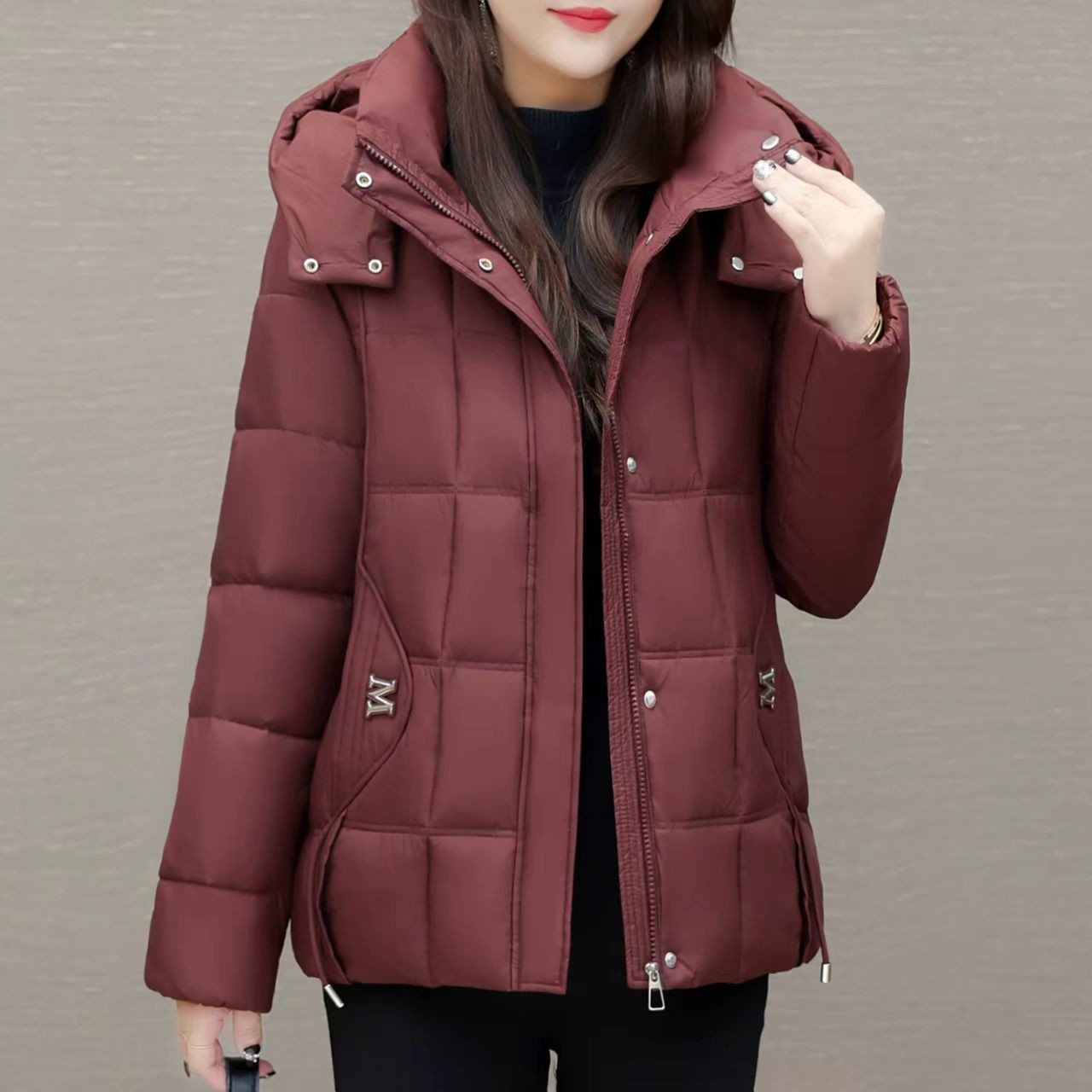 13902冬季羽丝棉轻柔正肩拉链时尚保暖修身S手长棉衣长60至63公分