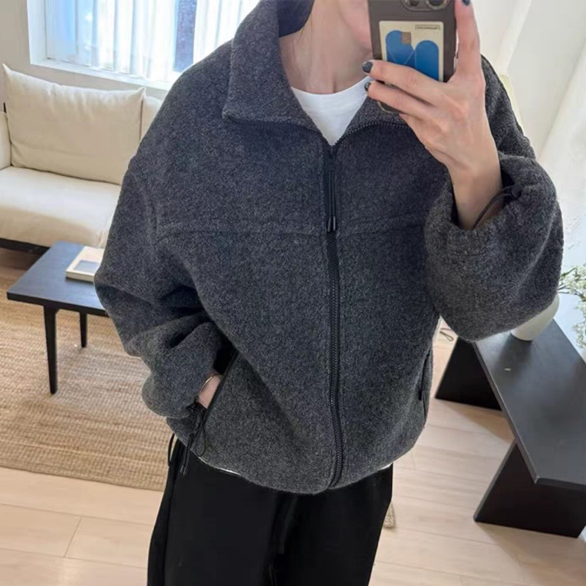 韩国tug老钱风复古高级感羊毛韩系外套女厚毛呢夹克