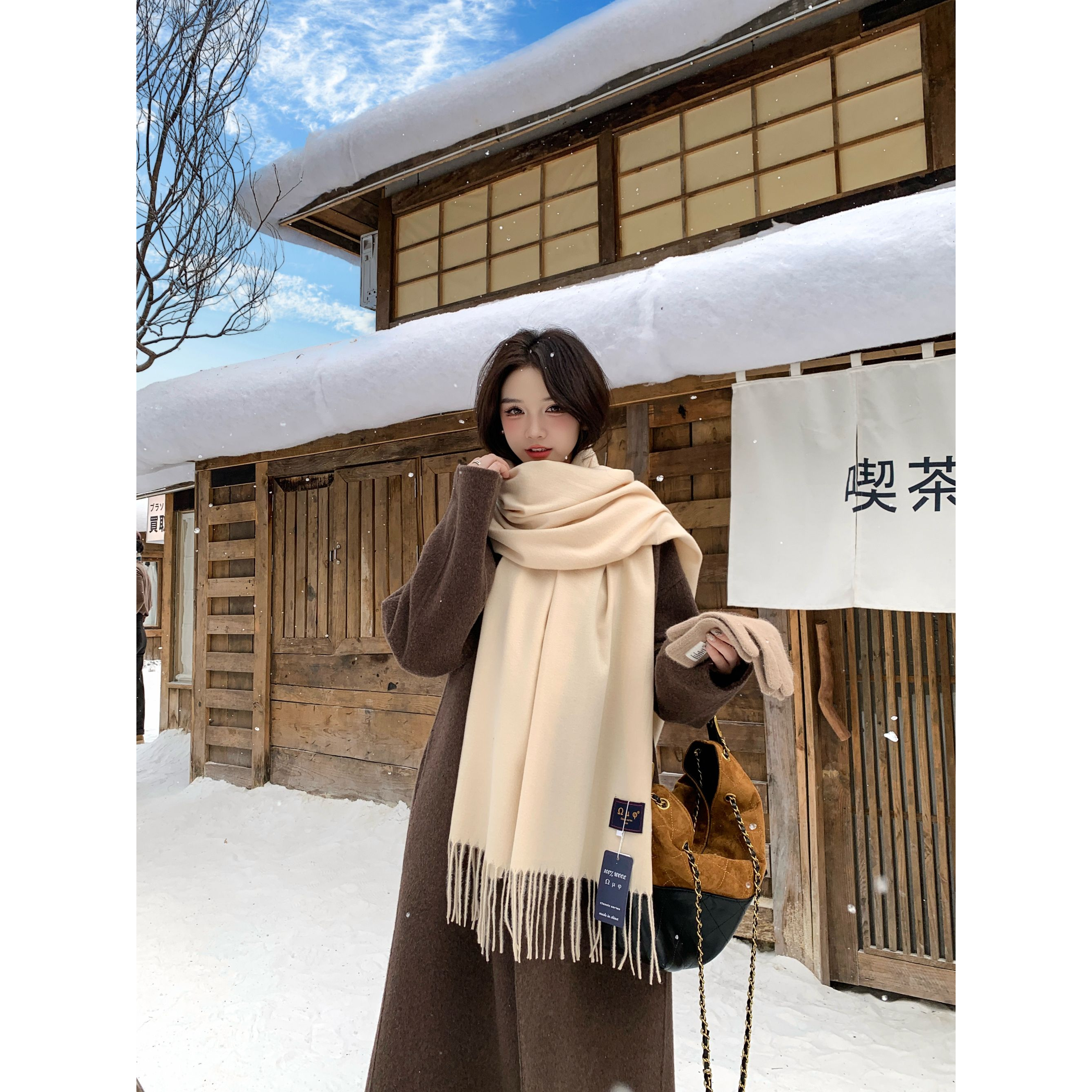 纯色围巾女冬季款轻奢加厚保暖围脖百搭韩版高级感长款情侣