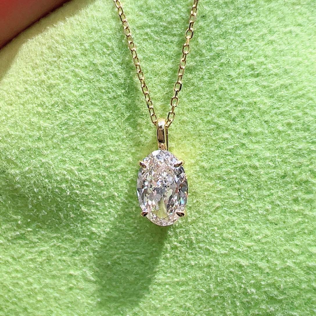 项链18K金镶嵌实验室培育钻石1.56ct K黄椭圆四爪项链45cm