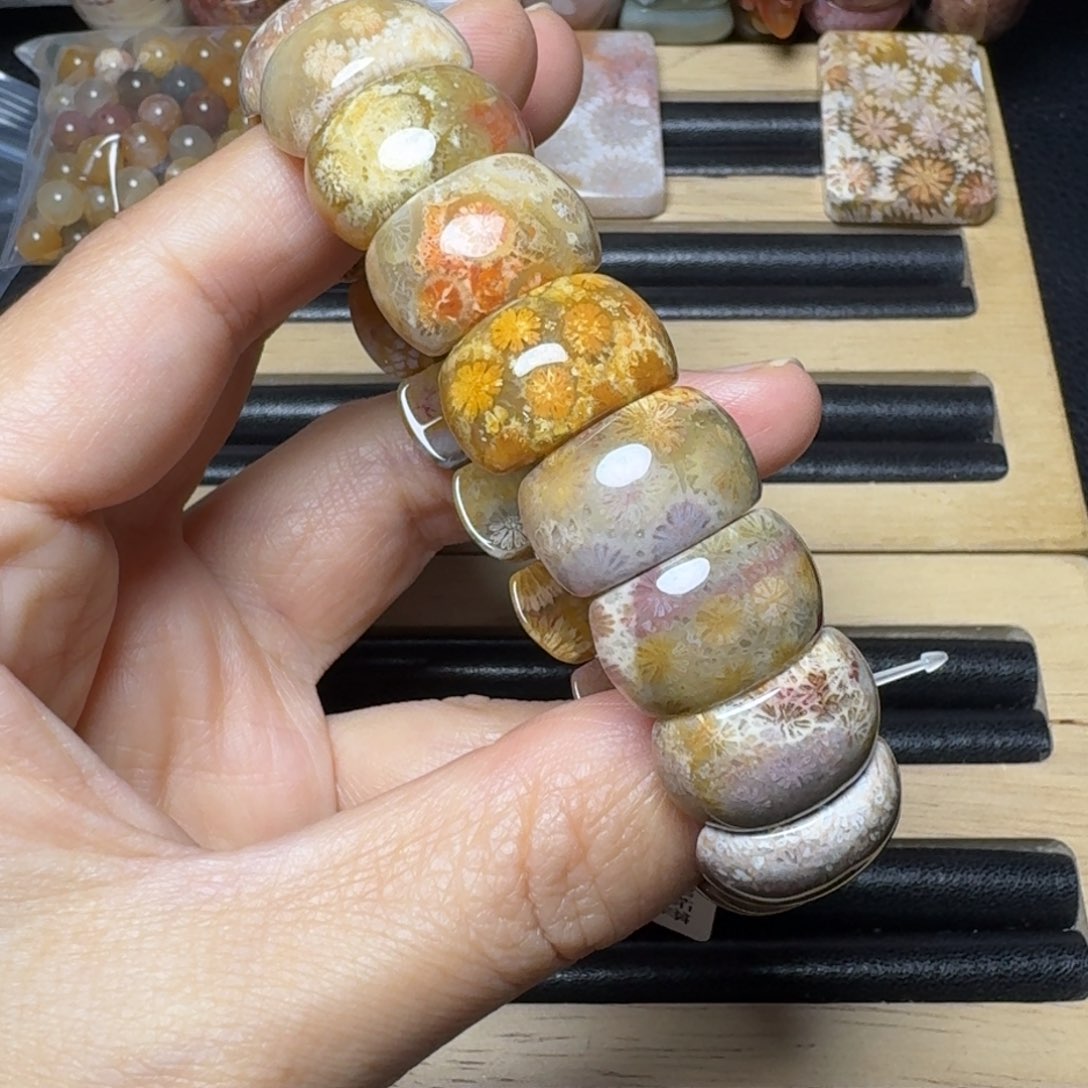 硅化玉带彩皮花，可盘未镶嵌小**澄