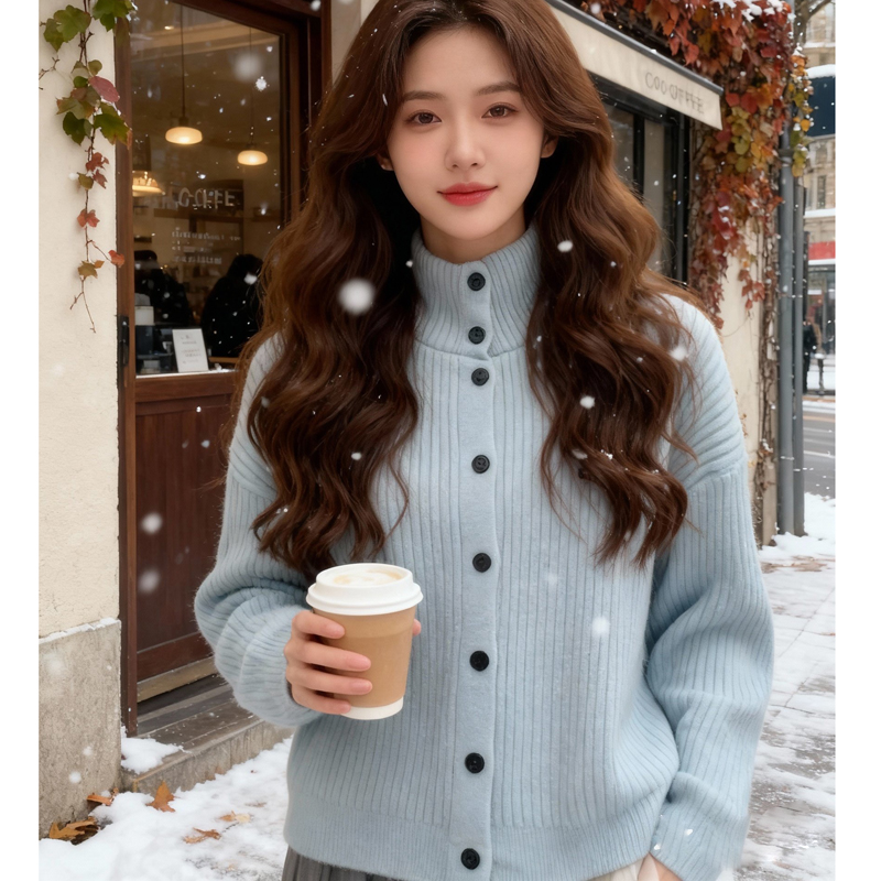 韩系简约单排扣针织开衫毛衣2025新款洋气减龄休闲百搭上衣 8502