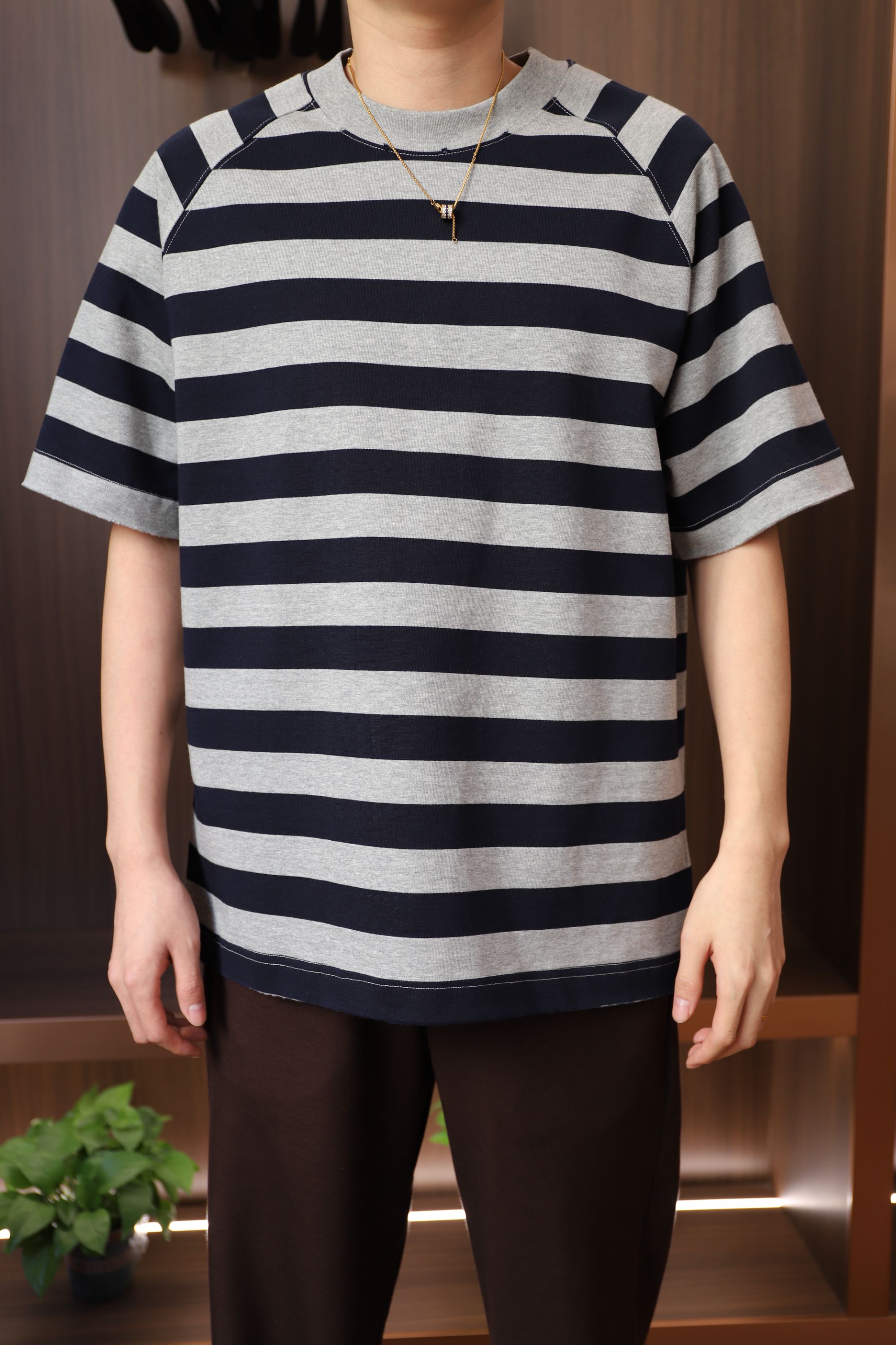 【9016款】男士重磅纯棉短袖插肩袖条纹打底