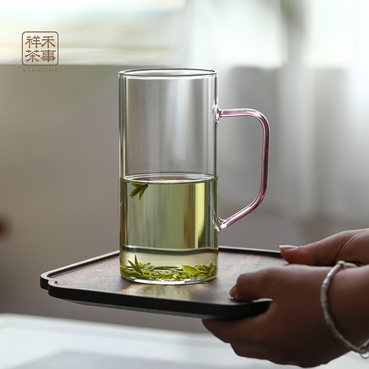 祥禾茶事｜玻璃绿茶杯高硼硅玻璃杯带手柄耐高温个人办公杯茶具
