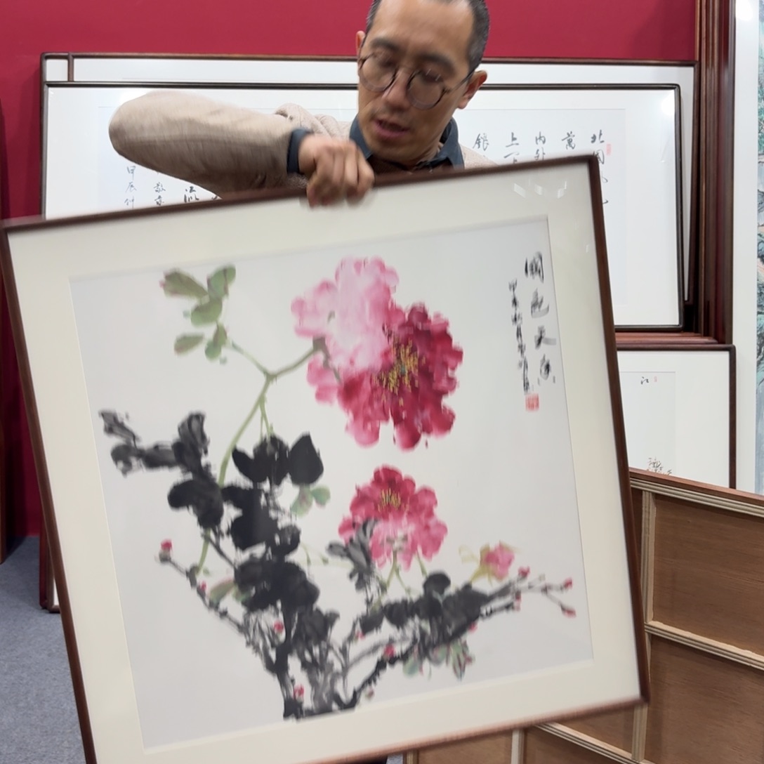 国画带框绘画80/80尺寸