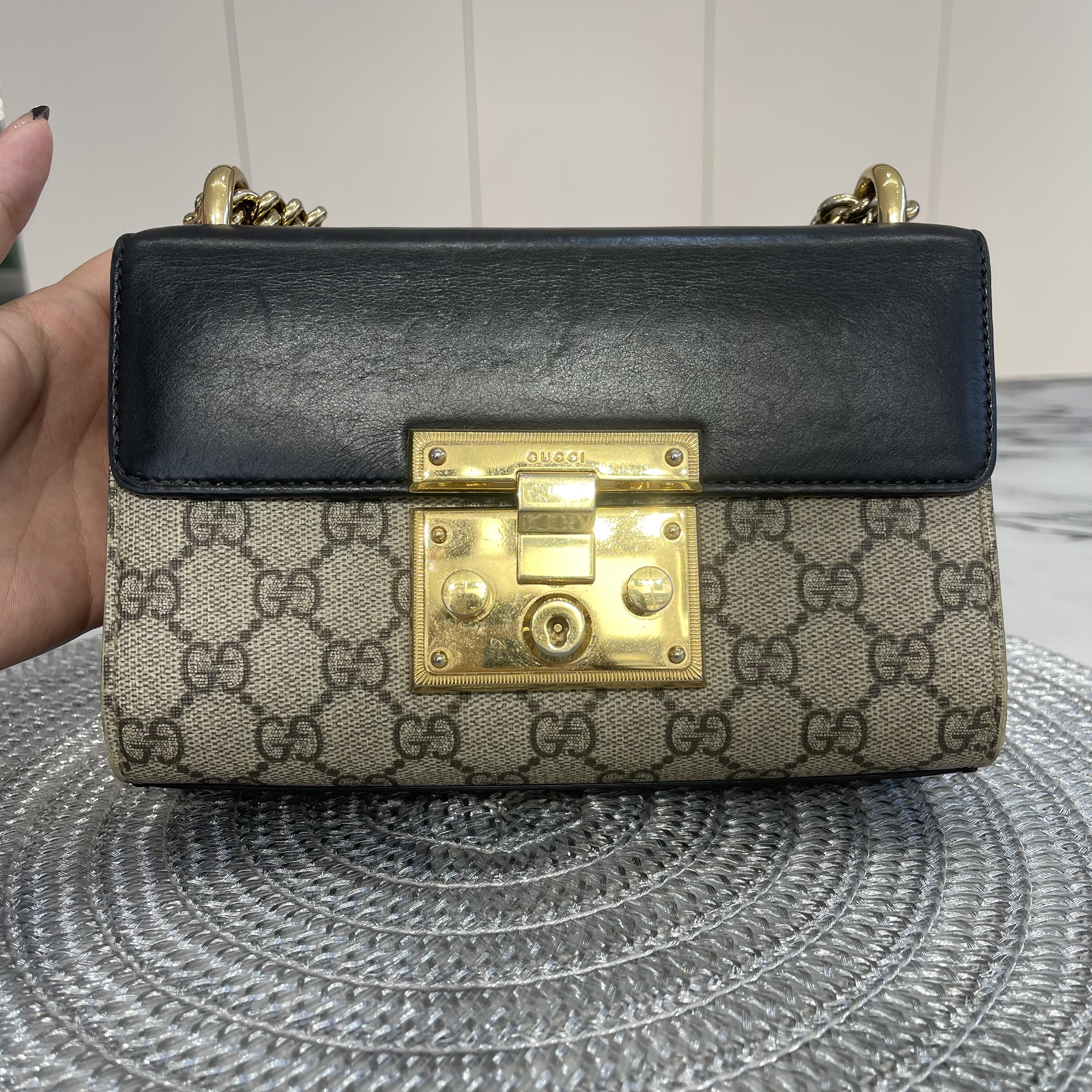 99新 GUCCI/古驰 古驰老花padlock月光宝盒单肩包