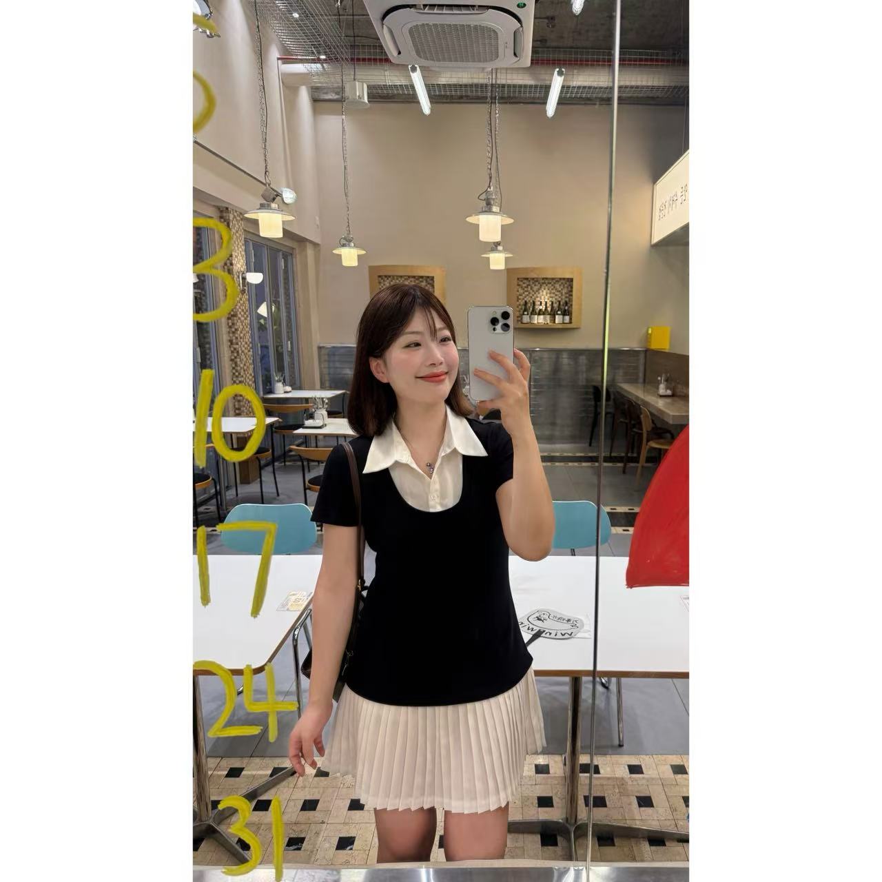 BOLUOBAO 韩系学姐 学院风假两件撞色连衣裙