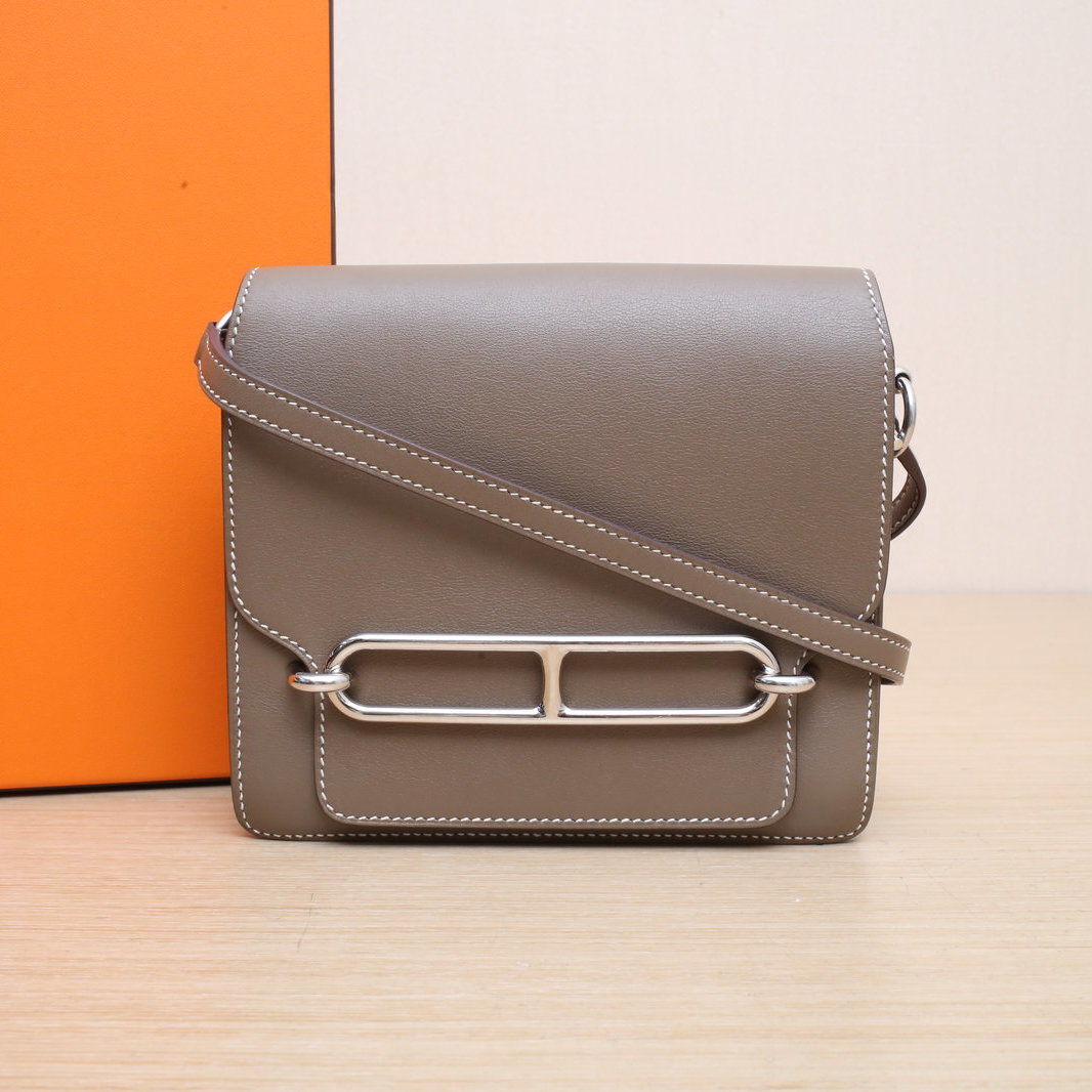95新 Hermes/爱马仕 小花6欢 猪鼻子 19 大象灰 Swift皮 Y刻银扣 
