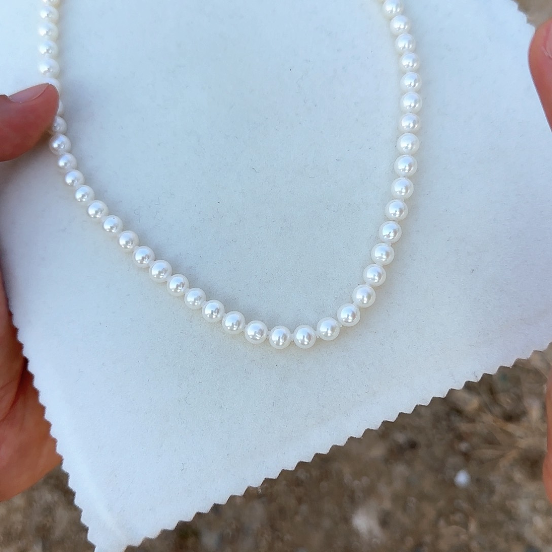 淡水珍珠颈饰银S925镶嵌6-7无核极光镜面正圆无暇白亮