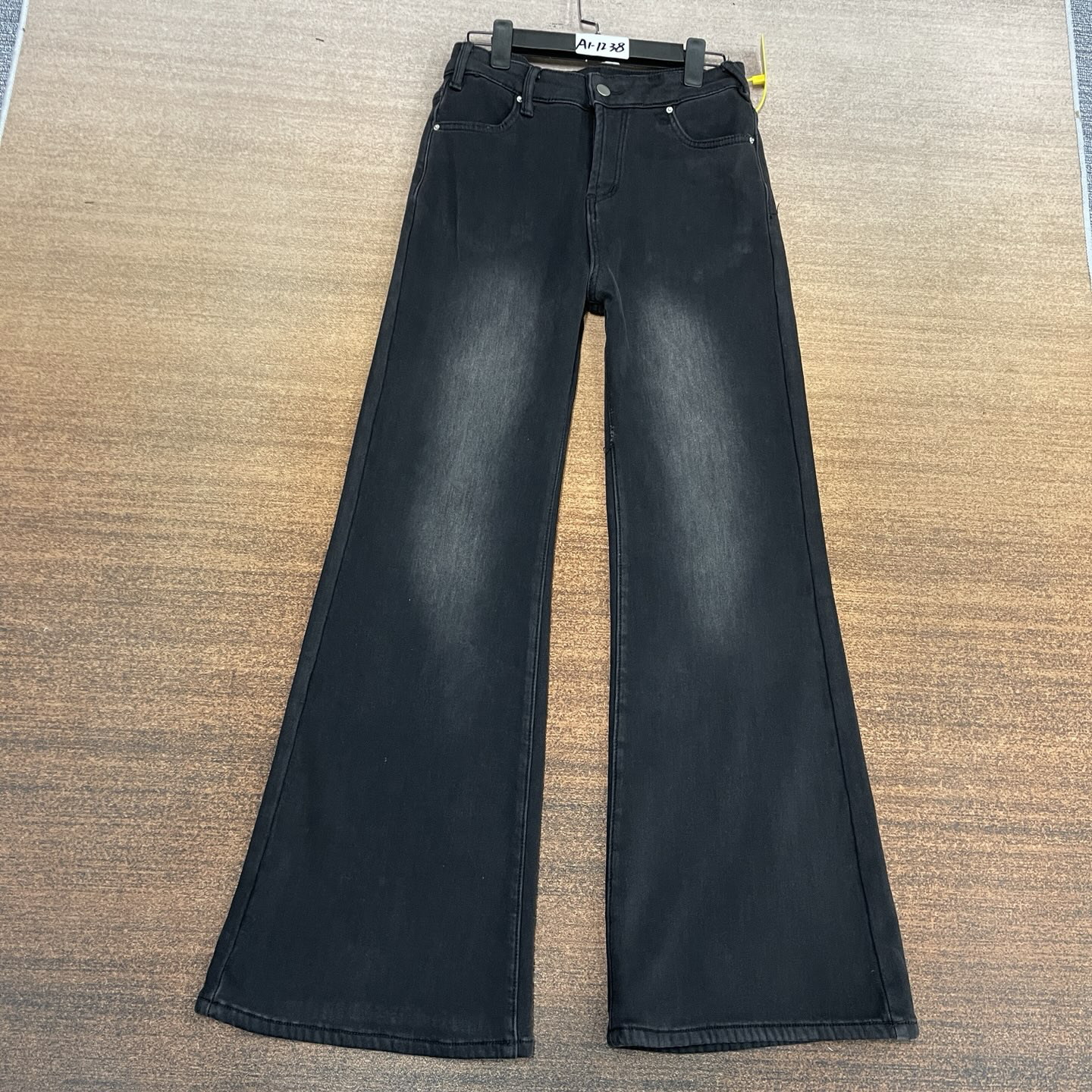 #A1-1238 加绒-厚绒 黑灰美式个性直筒喇叭裤 高弹（不换退）