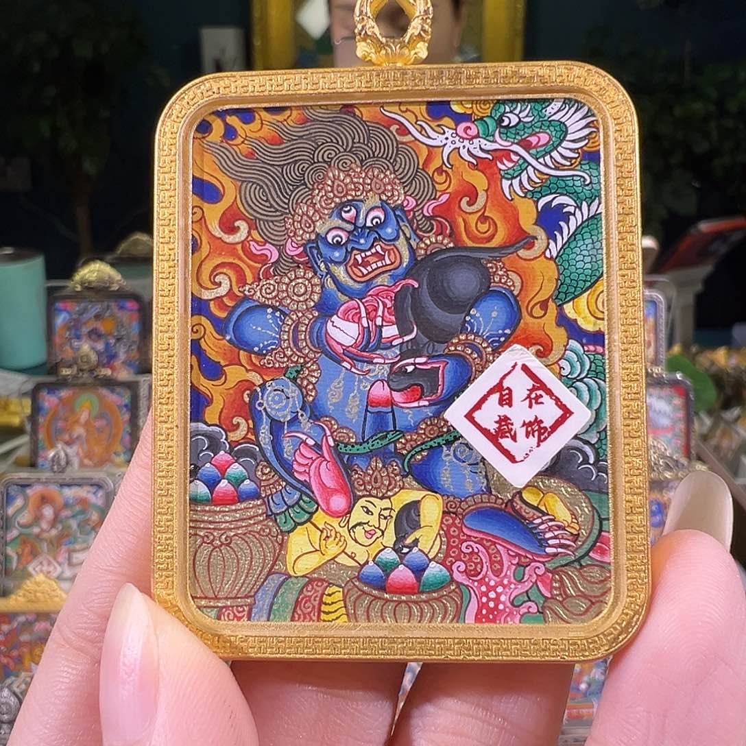 吊坠黑财热贡纯手绘唐卡