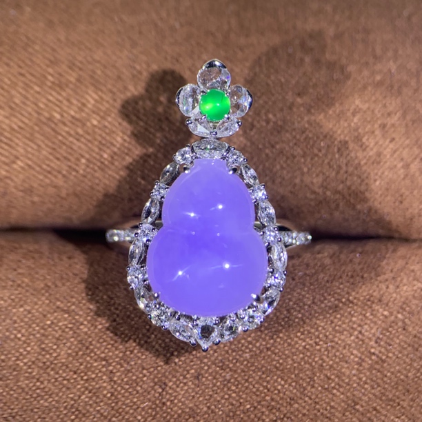 18k金缅甸翡翠冰种紫色葫芦戒指吊坠两用款 翡翠葫芦吊坠紫色翡翠